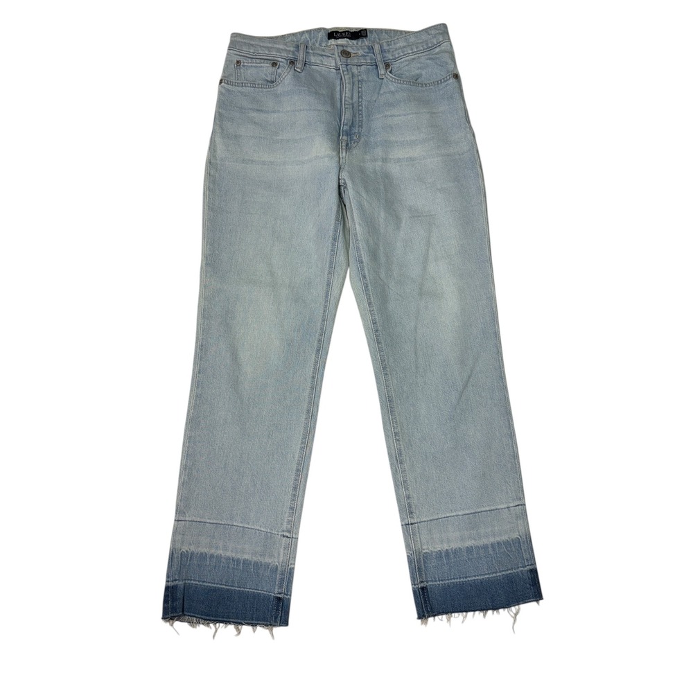 Lauren Ralph Lauren Light Wash High Rise Straight‎ Leg Jeans Raw Hem Size 6